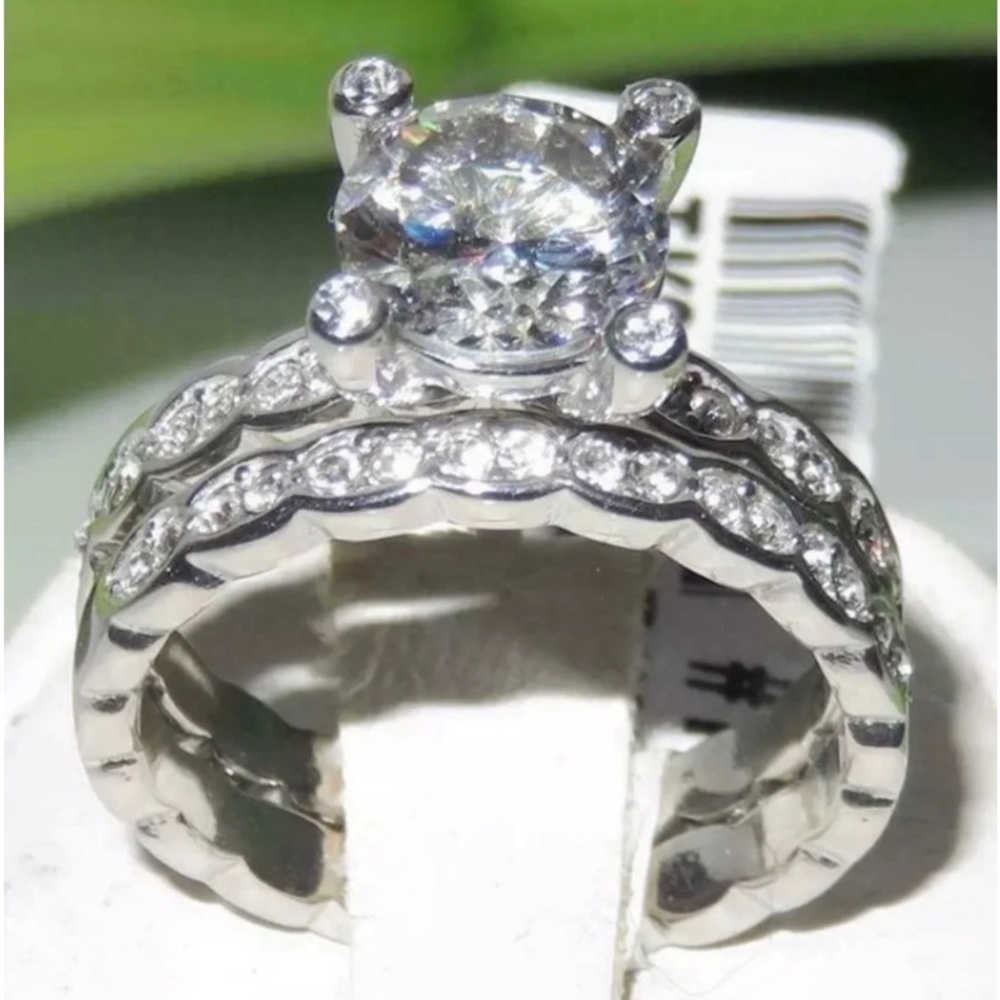 18K White Gold Brilliant 4.98CT Diamond Eternity 2PC Engagement Wedding Ring Set